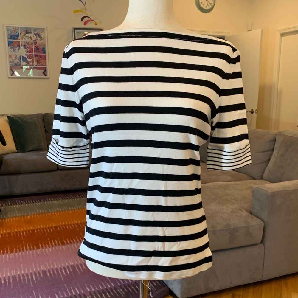 Ralph Lauren Black and White Striped Short Sleeve Top